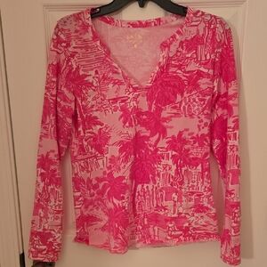 Lilly Pulitzer Pink Fitted Long Sleeve Blouse
